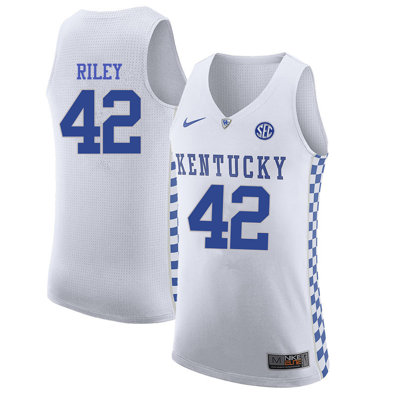 Men Kentucky Wildcats #42 Pat Riley College Basketball Jerseys-White - Click Image to Close